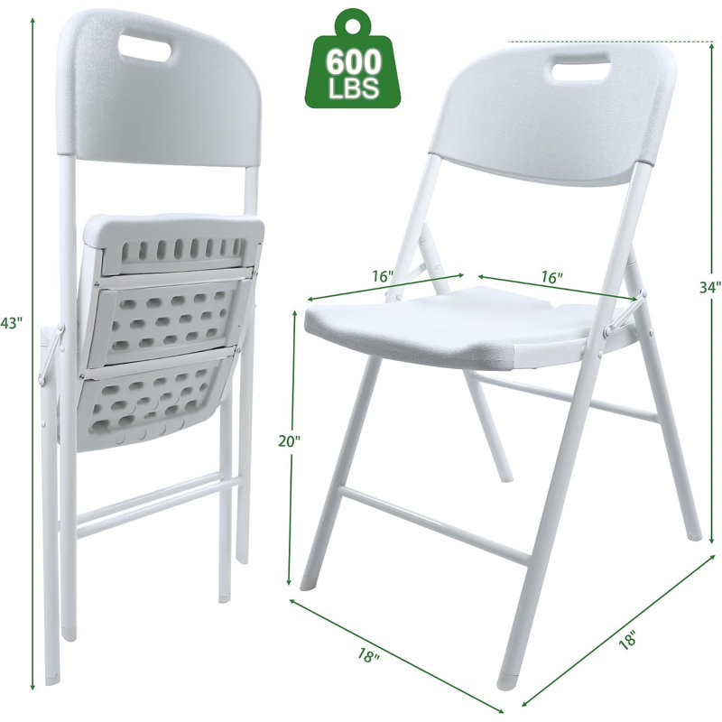 Chaises pliantes robustes d'intérieur / extérieur, capacité de 600 lb, ensemble de 8, blanc, Blanc