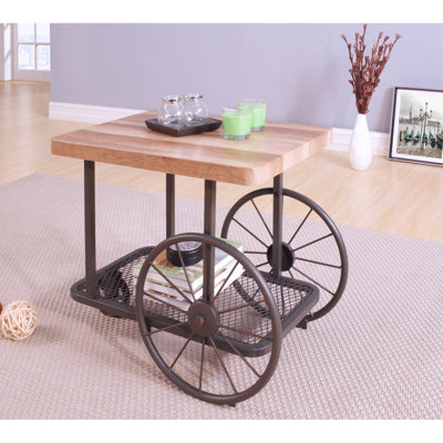 Vintage Oak & Grey Rectangular End Table, Industrial-Style, Metal Mesh Shelf, Open Bottom, 28.51 In Width Antique Industrial Look, Bottom Storage, Design,