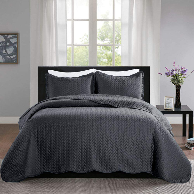 Microfiber Embossed Bedspread Set, Twin Bedspread + 1 Standard Sham, Charcoal