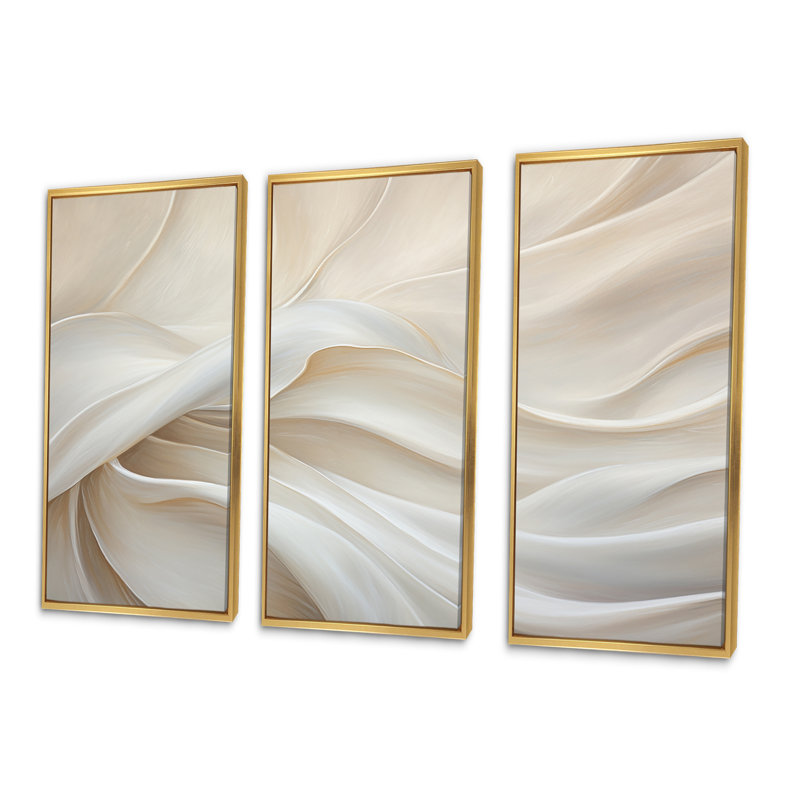 «White Silk Fabric River», ensemble d'art mural sur toile tendance, H 40 po x l 60 po, Cadre flottant doré