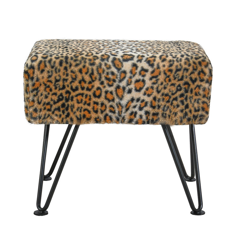 Upholstered Ottoman, Brown Faux Fur