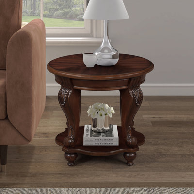 Table de bout ronde, 22 po, table d'appoint en bois massif rétro avec tablette, table de coin de salon