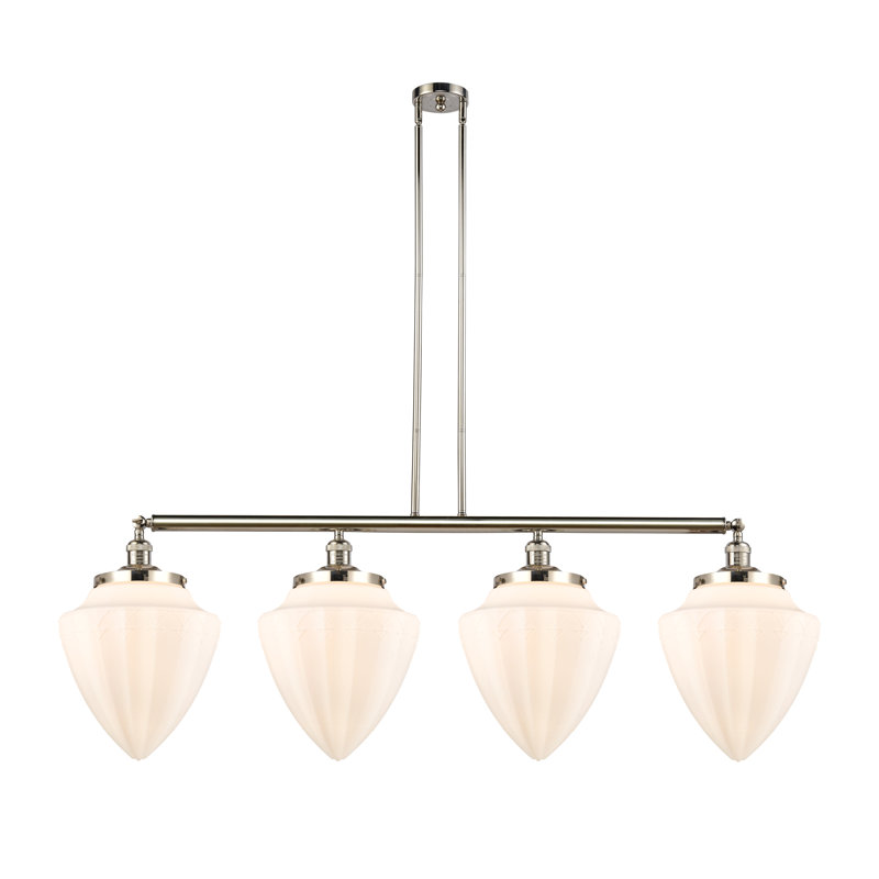 Balle - 4 lumières - 50 po - Nickel poli - Tige suspendue - Îlot réglable, Frosted, White, Polished Nickel