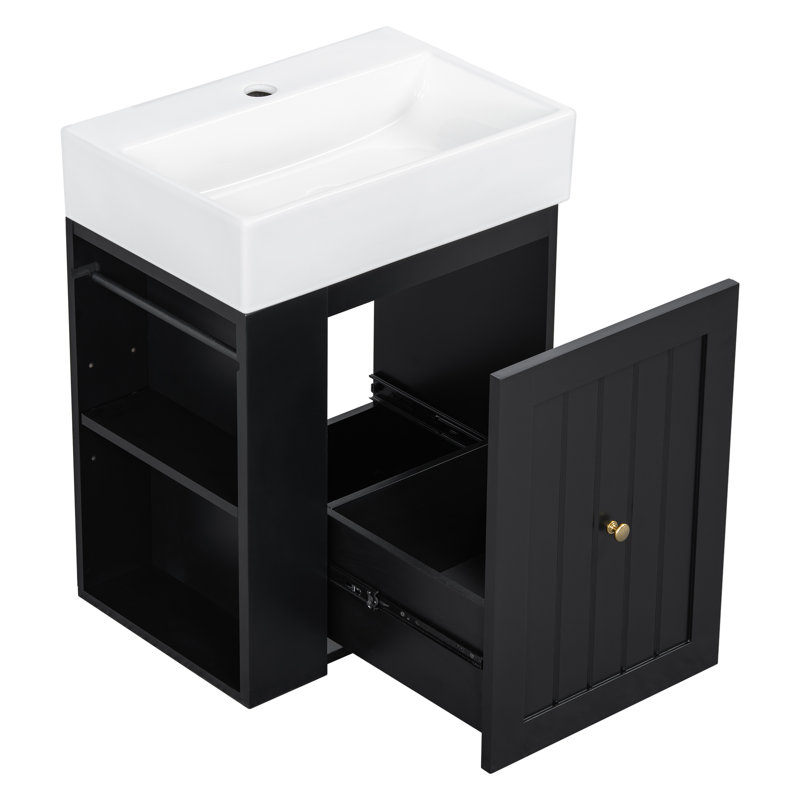 Meuble-lavabo de 20 pouces avec lavabo en céramique, Noir