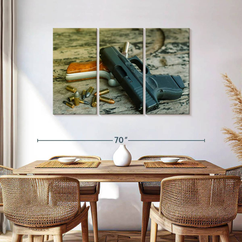 Handguns And Bullets, 36" H x 57" W