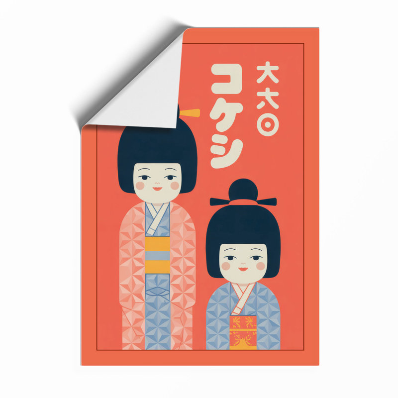Figures In Coral Light Japandi - Print, Unframed, A3 - 42.0 x 29.7 cm
