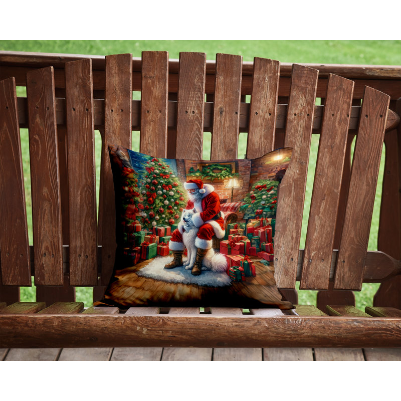 Coussin Samoyed and Santa Claus, H 14 po x l 14 po