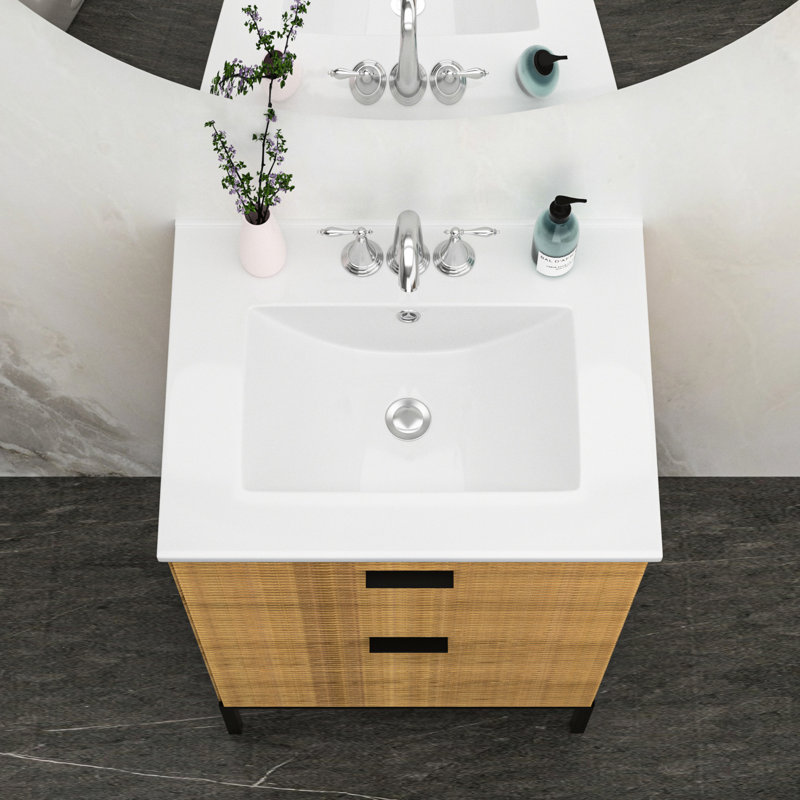 Dessus de meuble-lavabo en céramique blanc de 24 po x 18 po - résistance aux taches, conception avec trop-plein, 3 trous de robinet, généreux avec une conception spacieuse