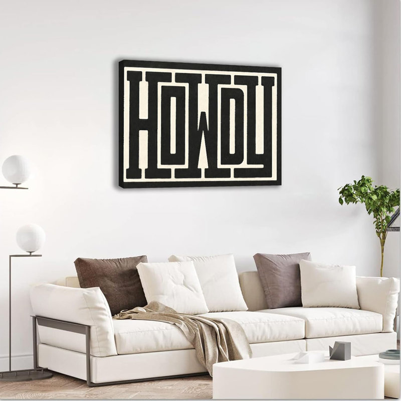 Funky Big Howdy Canvas Wall Art Western Modern Decor Black and White Southwestern Country Ranch Sign Picture Print Minimalism Trendy Farmhouse Living Room Poster Art
