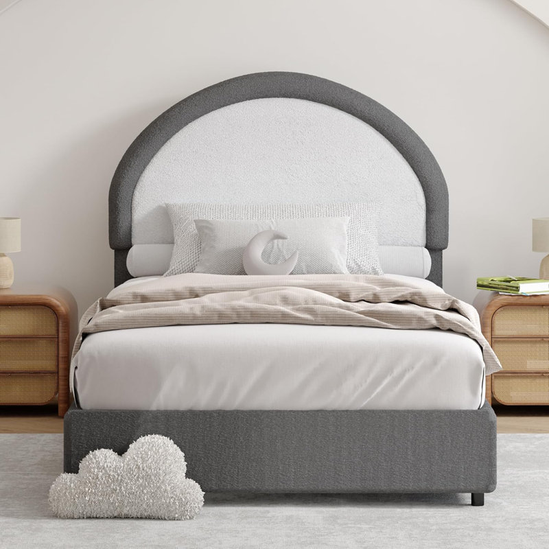 Base de lit tapissier avec tête de lit Boucle, Lit simple, Gris