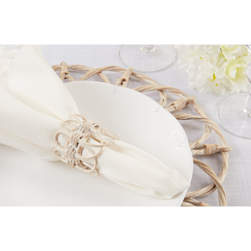 Rond de serviette en rotin Hughie, Blanc