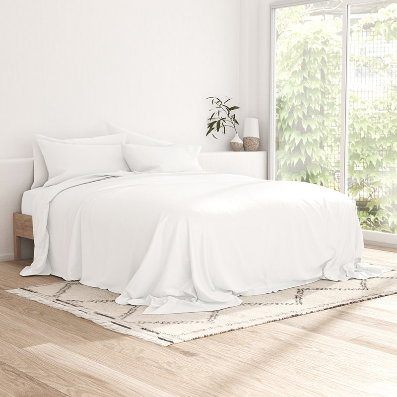 Ensemble de draps 100% rayonne de bambou, Ensemble de draps pour grand lit avec 2 taies d'or, Blanc