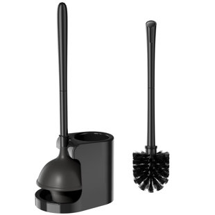Ensemble de piston de brosse de toilette 2 en 1 avec poignée allongée, ensemble de piston de brosse à poils de toilette 1, noir (Ensemble de 2)