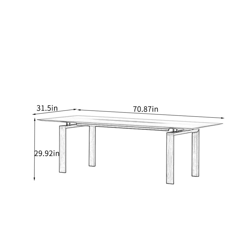 Solid Walnut Wood Dining Table., 29.92"H x 70.87"L x 31.5"W