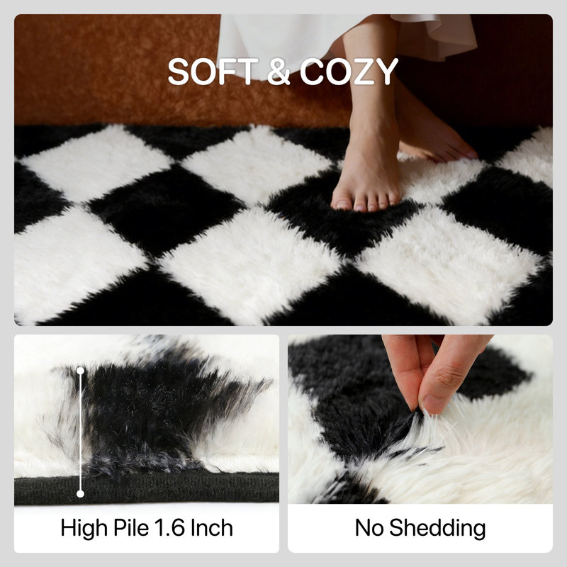 Plaid Machine Printed Area Rug, Black/White, Rectangle 180 x 270 cm