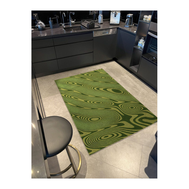 Tapis décoratif vert à motif abstrait en spirale, Sous-tapis rectangulaire 2 pi 6 po x 4 pi 11 po