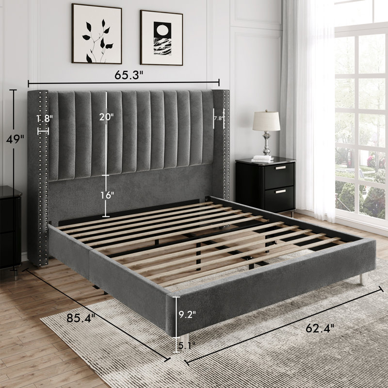 Lit plateforme tapissier gris foncé Addesyn, Grand, Gris foncé