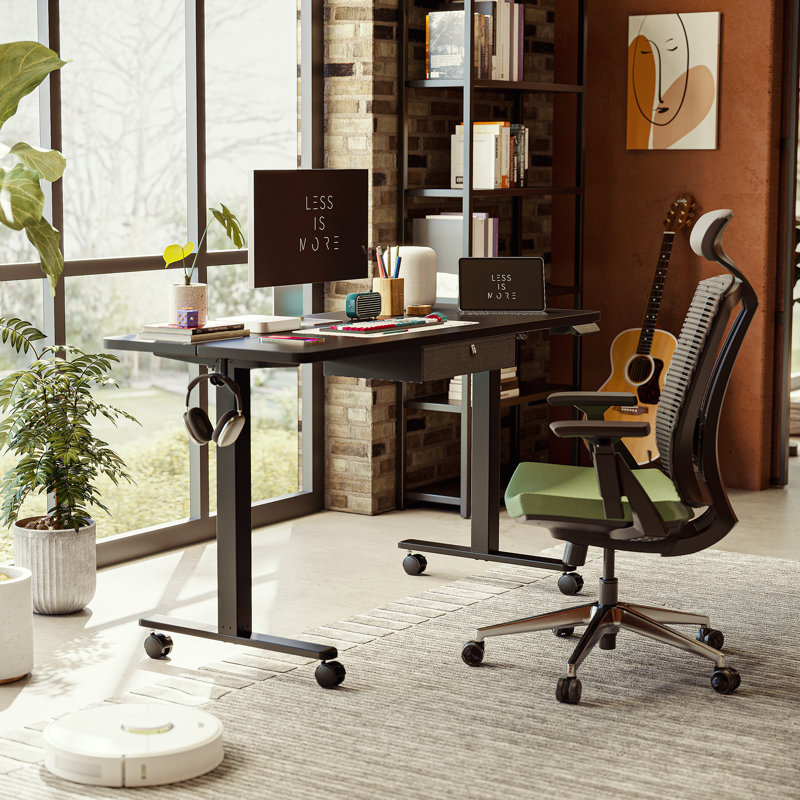 Bureau debout à hauteur ajustable avec tiroir, Noir, H 27 po x l 63 po x P 24 po
