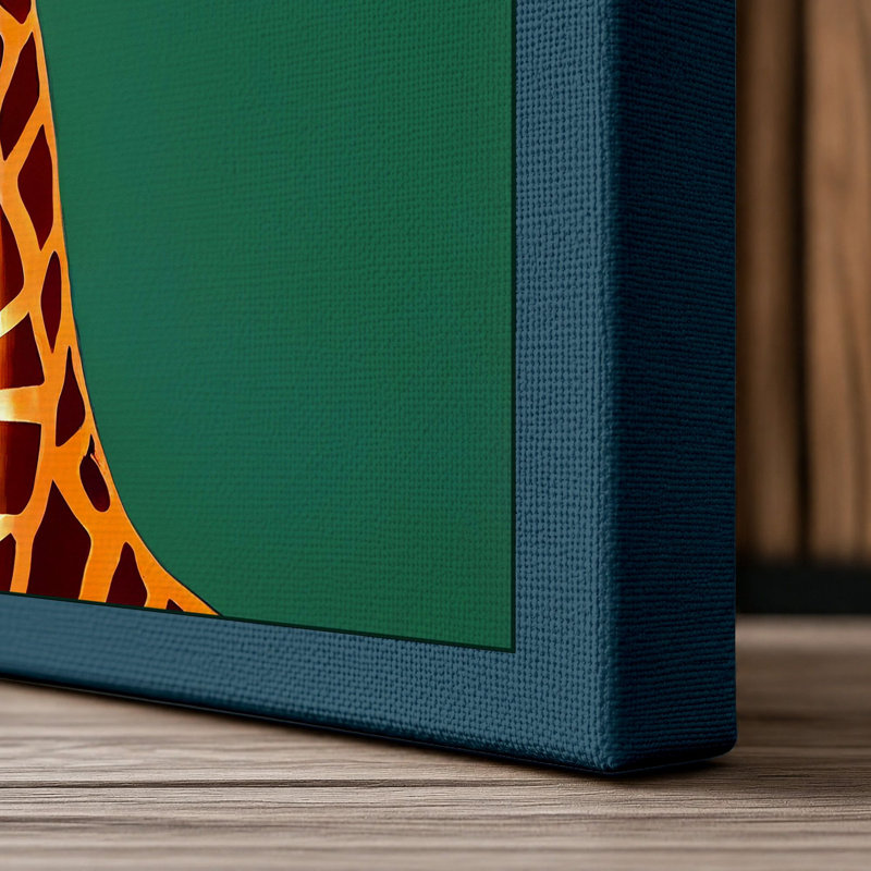 Gilded Giraffe Modern 1 Piece Wrapped Canvas Wall Art, 30x20 - 76.2 x 50.8 cm, Teal Border
