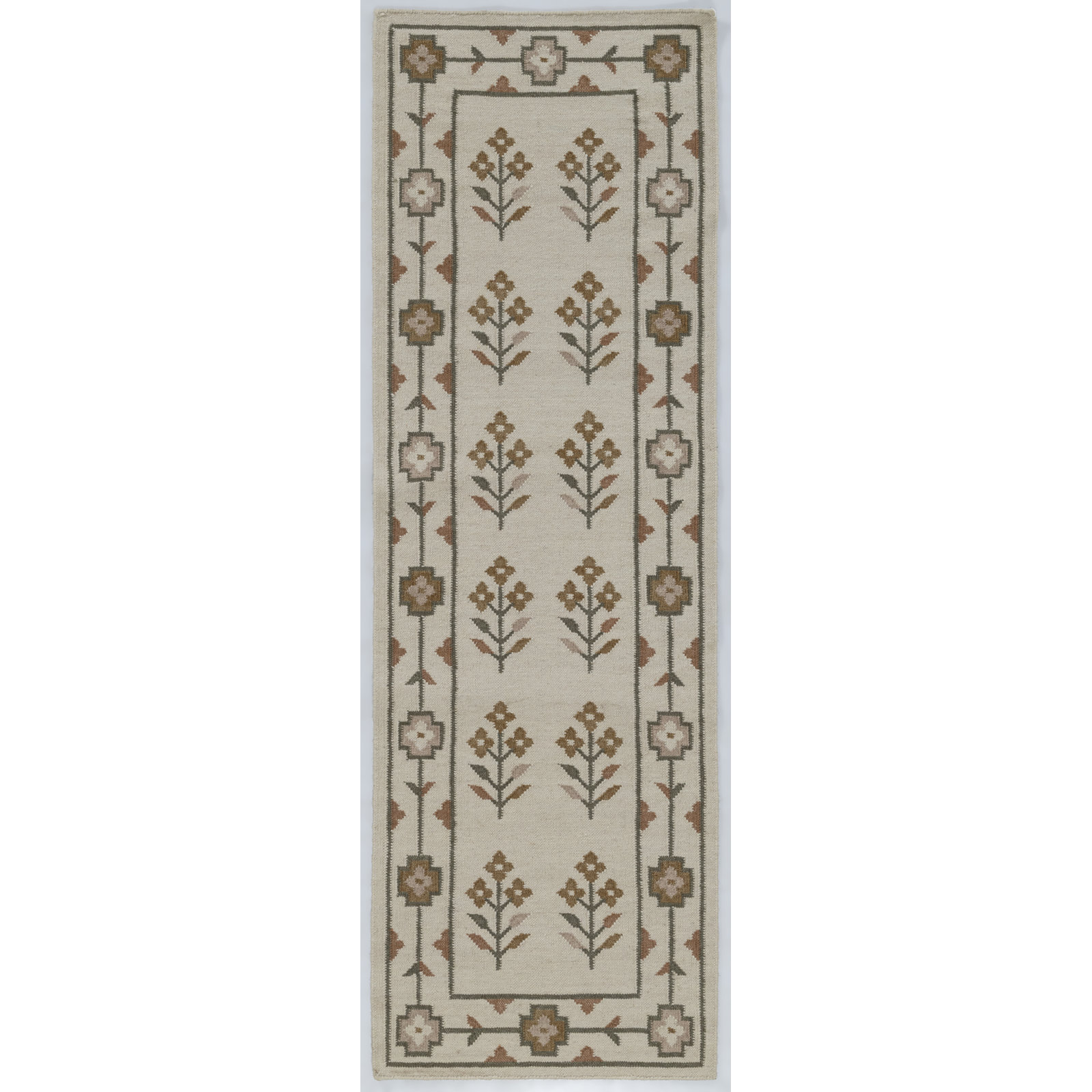 Heidi Flatweave Wool Floral Scandinavian Rug, Ivory, 2'6x8'