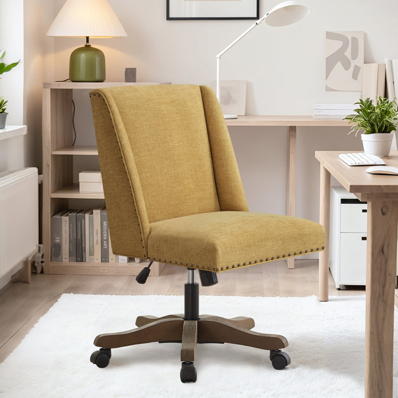 Chaise de bureau pivotante en chenille Mellins, Yellow