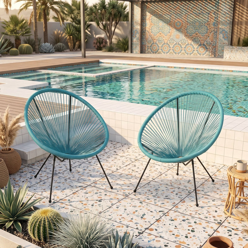 Ensemble de chaises d'extérieur en imitation rotin avec panier, Sarcelle