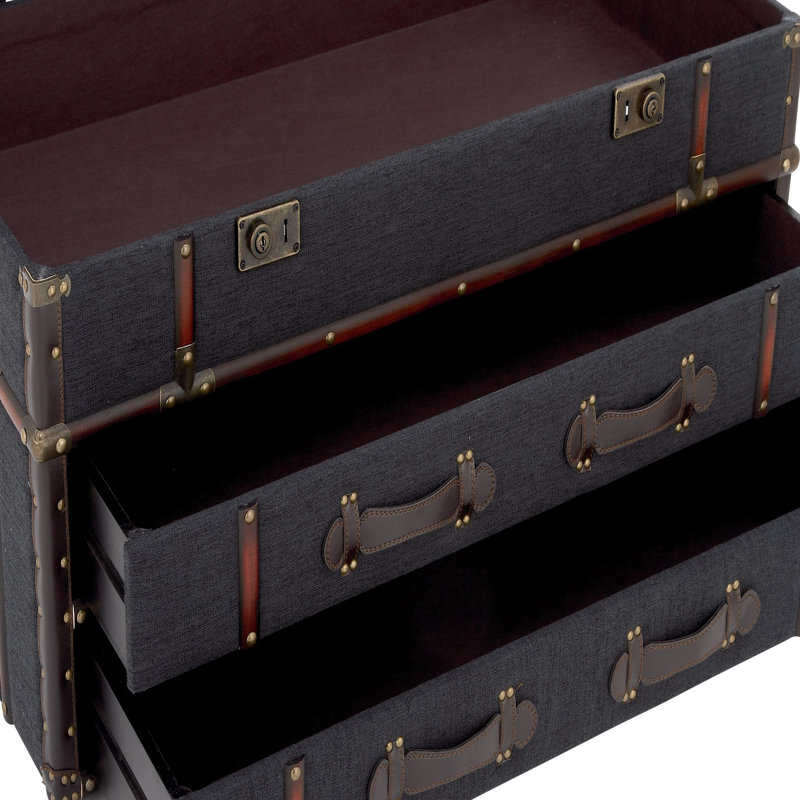 2 Drawer Living Room Coffee Table with Buckle Hinged Top, Navy Blue