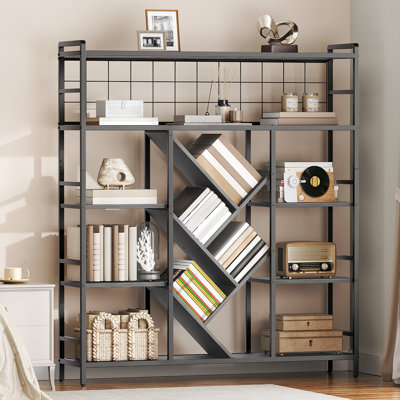 Industrial 5-Tier Bookshelf Large Wide Bookcase With 14 Open Display Shelves by 17 Stories