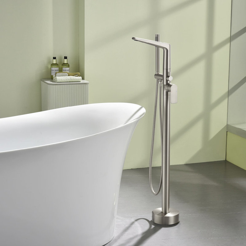 Single Hole Freestanding Tub Faucet With Handheld Shower Single Handle Floor Mount Bathtub Faucets Modern Brass Tub Fillers With Valve
