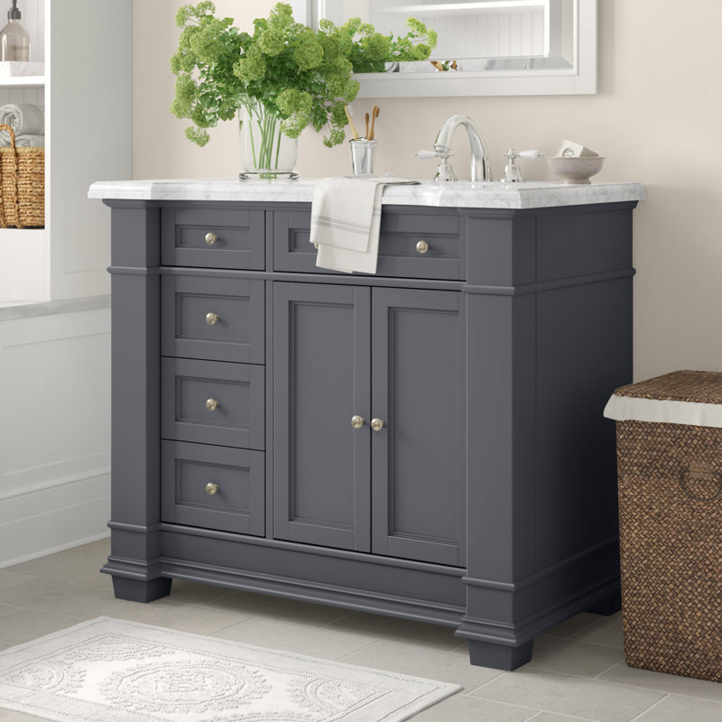 Meuble-lavabo simple 42 po avec plateau en marbre Rea de Rea, gris