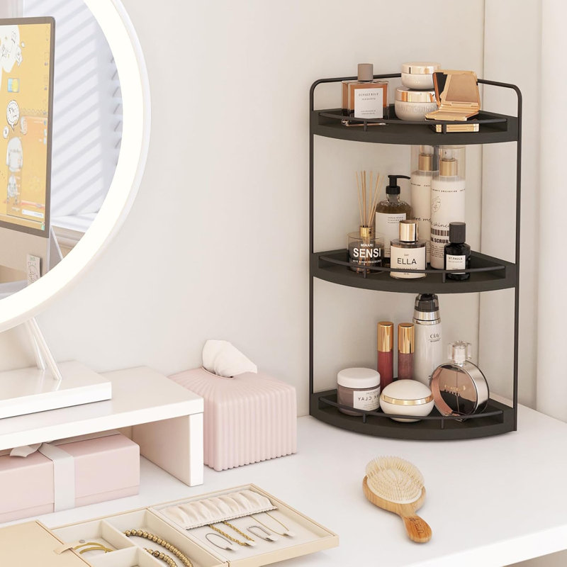 Support de rangement de salle de bain à 3 niveaux de style rustique pour coiffeuse, cuisine, chambre à coucher, Noir
