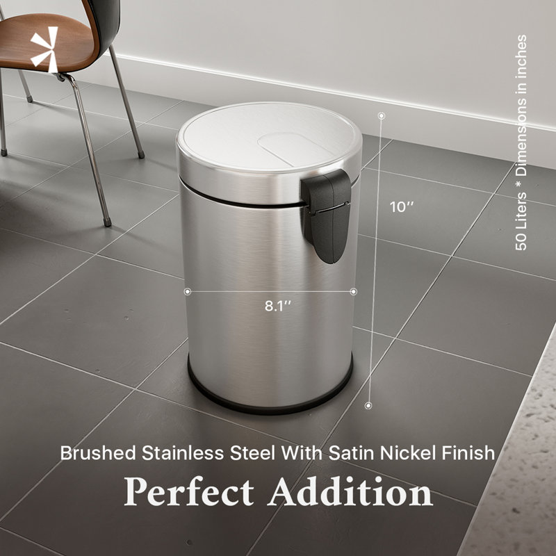 Totti 1.3 Gallon Stainless Steel Trash Can with Pedal and Soft Closing Lid