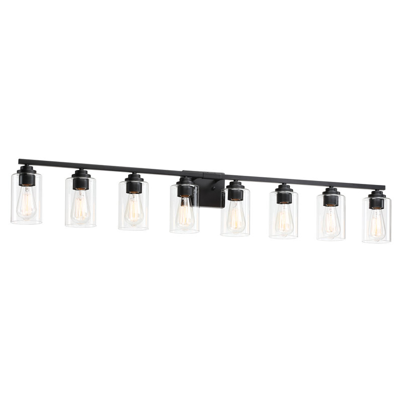 51.48 in. 8-Light Matte Black Dimmable Bathroom Vanity Light with Clear Glass Shades, Matte Black, 8 Lights