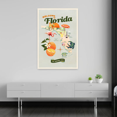 Floride, rétro, alligator, flamant rose, plage, art mural tropical