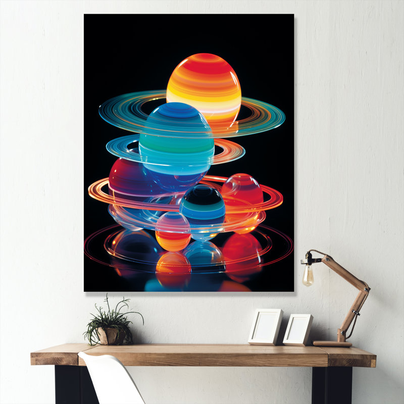 Planète saturne cosmique - Art mural, Toile tendue, H 20 po x l 12 po x P 1 po