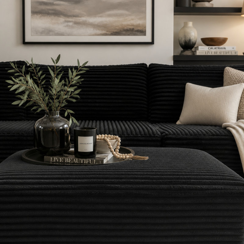 Repose-pieds modulaire en velours côtelé avec poche latérale et rembourrage en mousse à ressort