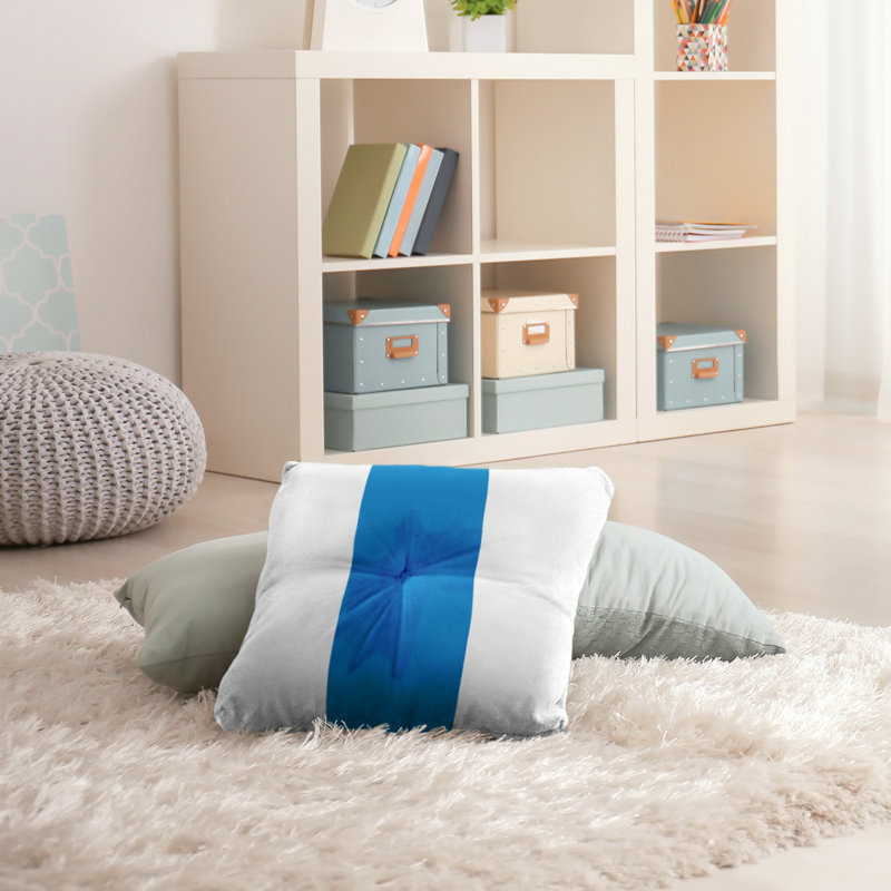  Coussin de sol touffeté, 30 po x 30 po, Blanc / Bleu