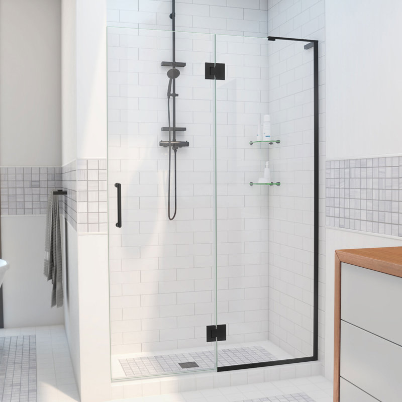 DreamLine Unidoor-X 50 inch W x 72 inch H Frameless Hinged Shower Door in Matte Black - Left Wall Installation, Matte Black