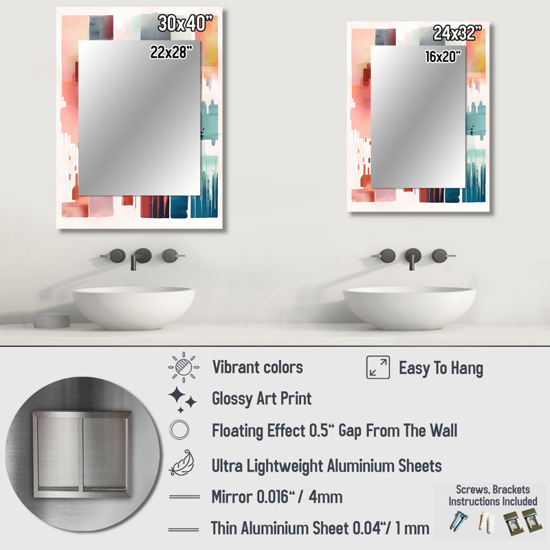Orange And Blue Artistic Expressions IV - Geometric Decorative Mirror, Modern Wall Mirror, Printed Metal Art, 32" x 24"