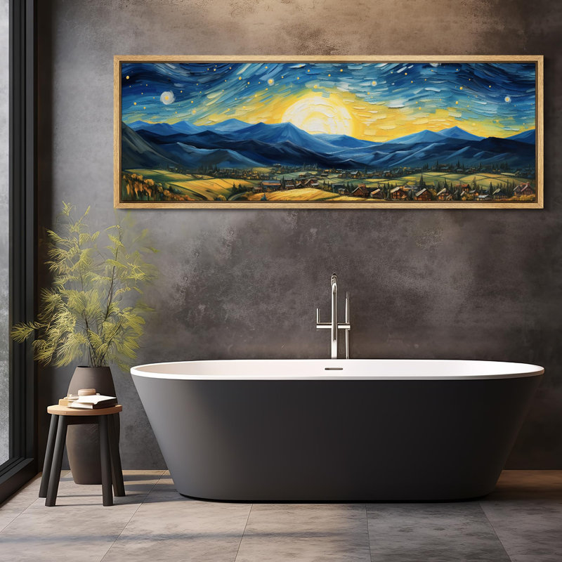Célèbre œuvre d'art «Starry Night Over The Rhone Vibrant Landscape», reproduction sur toile, H 20 po x l 60 po, Naturel