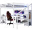Grand lit mezzanine en métal blanc avec finition, structure solide et fonction de bureau à lattes horizontales, garde-corps
