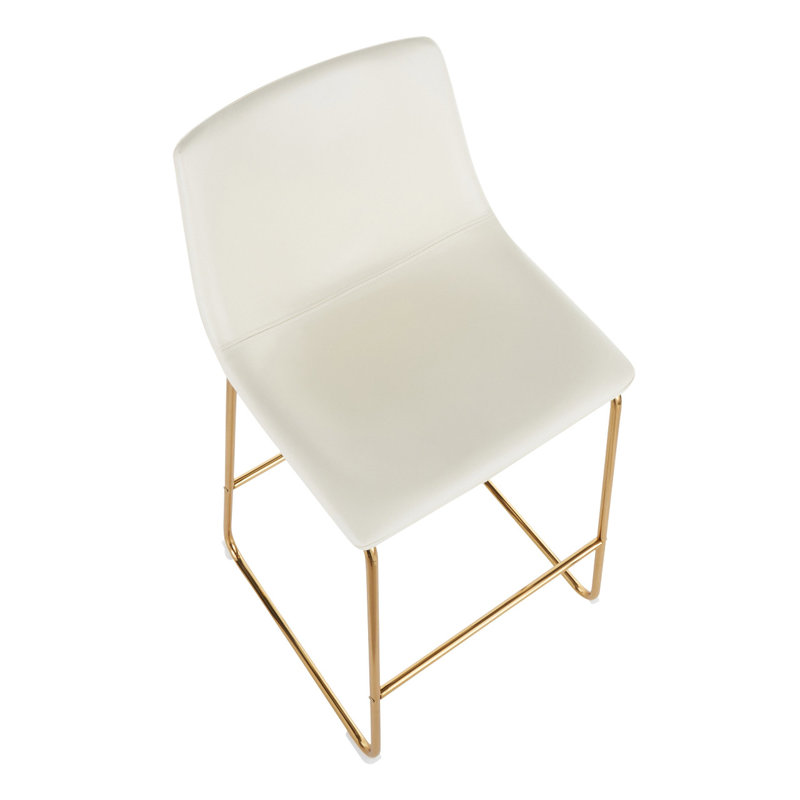 Chinua 26" Counter Stool, White Faux Leather/ Gold Frame