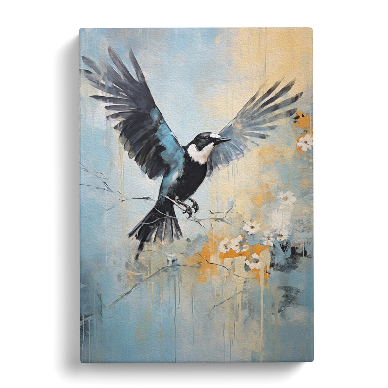 Magpie Gestural Art - Wrapped Canvas, 50cm H x 35cm W x 3cm D