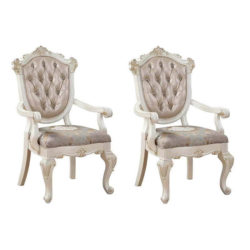 Chaise avec accoudoirs touffetée (ensemble de 2), Or rose, Blanc perle