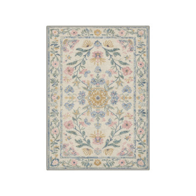 Tapis floral rose pastel 5 pi x 7 pi pour chambre de bébé et salon