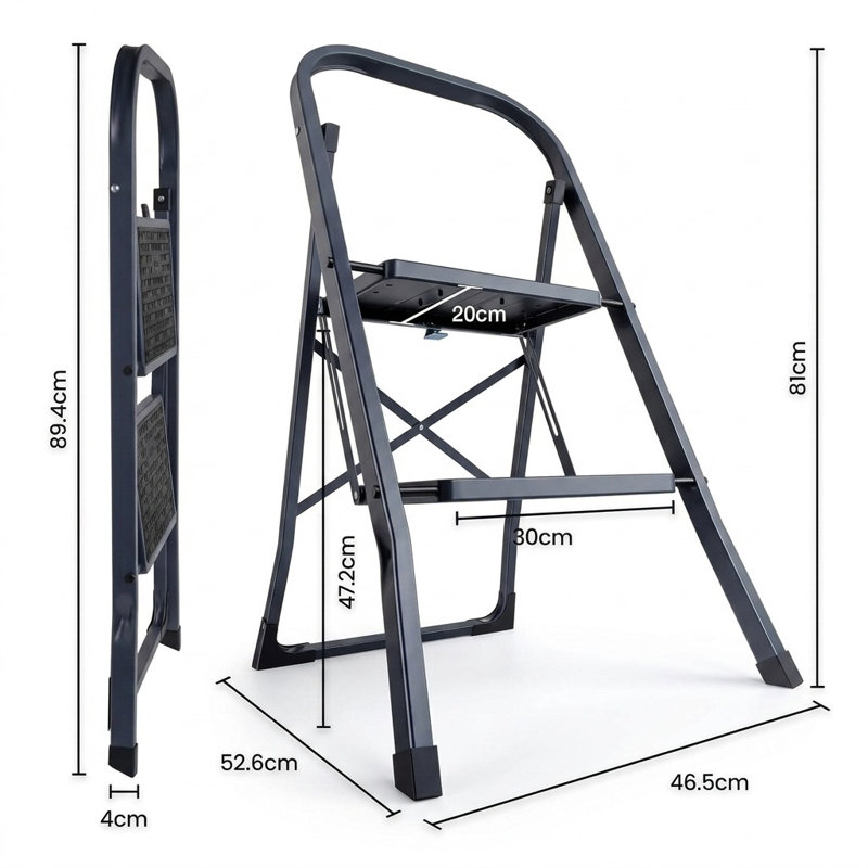 Steel Step Ladder, 81cm H, Gray