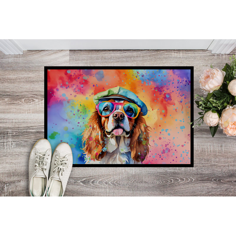 Cavalier Spaniel Hippie Dawg Indoor or Outdoor Mat 24x36