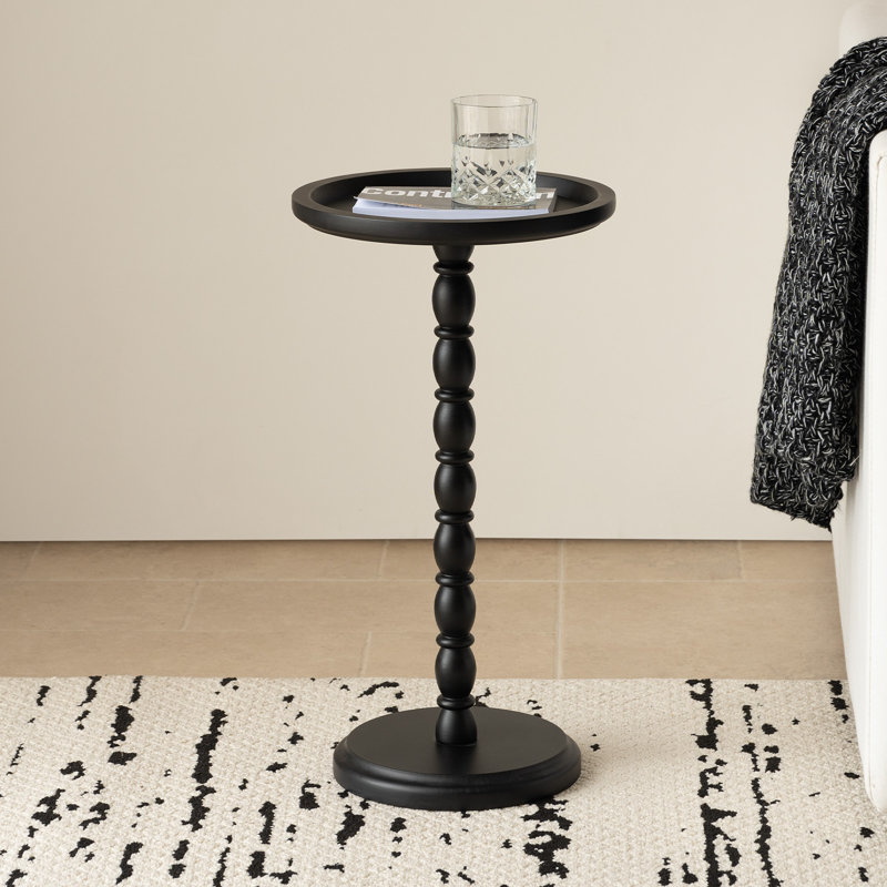 Table d'appoint ronde à piédestal 11,8 po, petite table de bout pour petits espaces, table d'appoint moderne en bois massif (noir)
