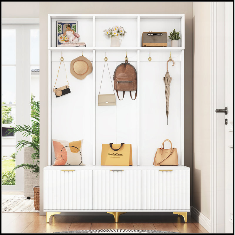 Grand portemanteau avec banc Modern, Blanc