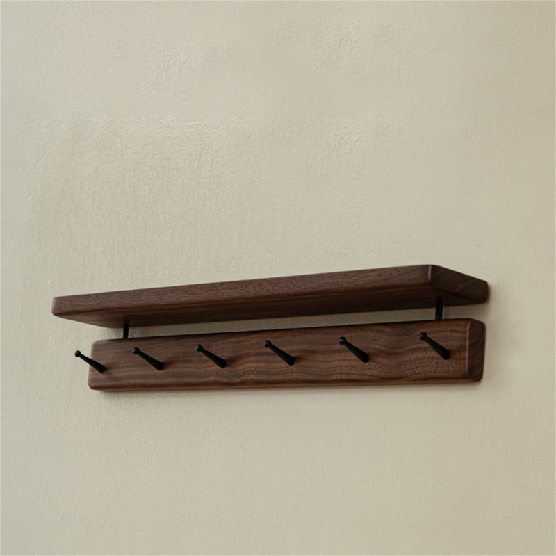 Walnut Elegance Wall-Mounted Coat Rack, Brown/Black